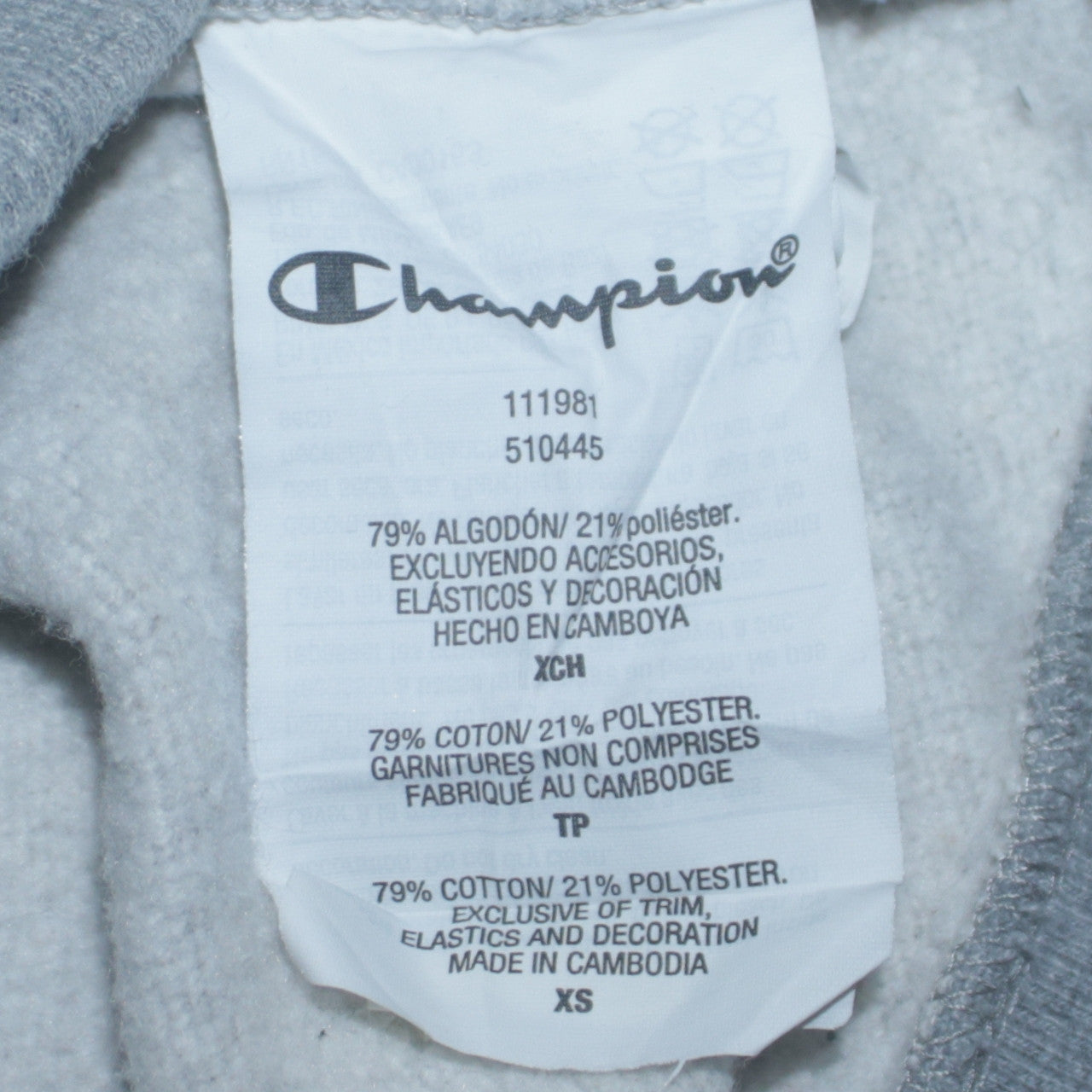 Champion Womens Grey XS Full Zip Hoodie Fleece Cotton Blend