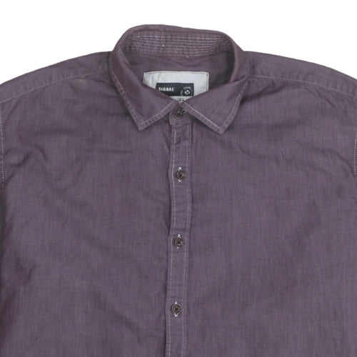 Signal Men's Purple Long Sleeve Regular Fit Cotton Button-Up Shirt L