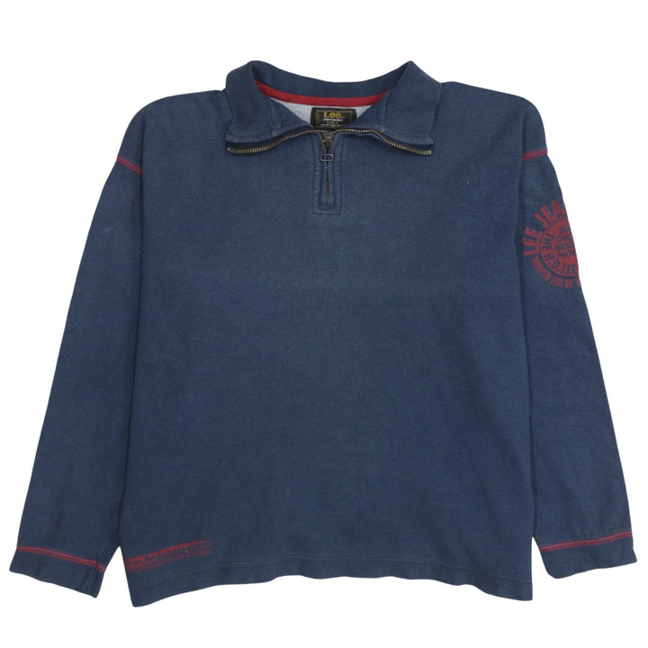 Lee Mens Blue 1/4 Zip Cotton Sweatshirt L Long Sleeve Vintage
