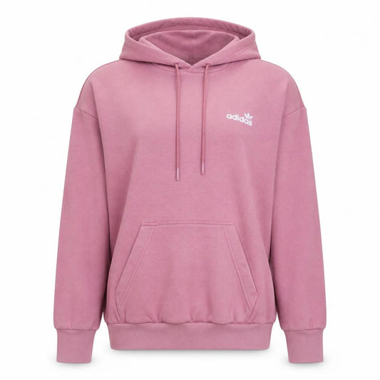 Front view of Adidas women’s pink pullover hoodie xs cotton blend casual