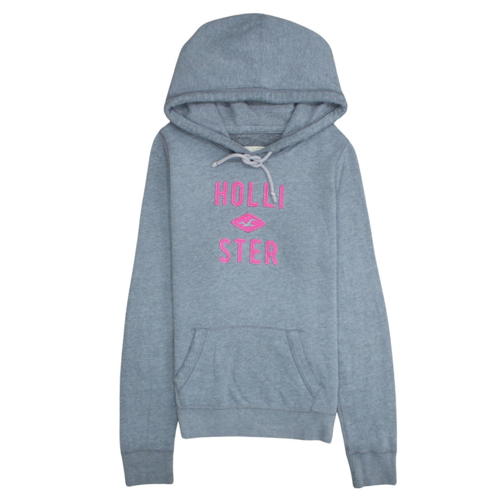 Hollister Womens Grey Hooded Pullover Hoodie L Printed Logo Warm Casual
