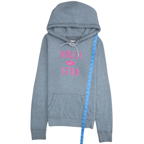 Hollister Womens Grey Hooded Pullover Hoodie L Printed Logo Warm Casual