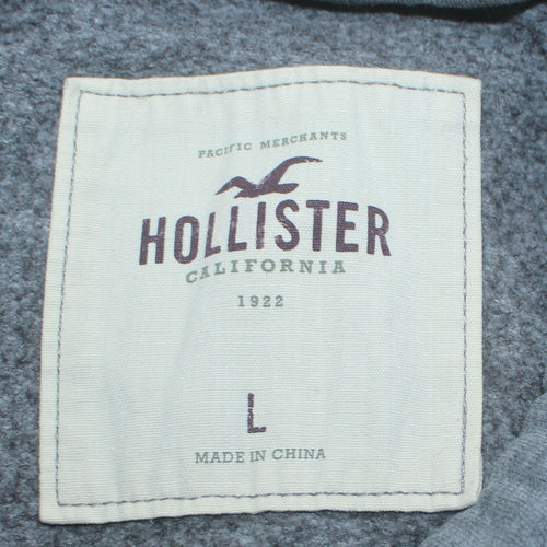 Hollister Womens Grey Hooded Pullover Hoodie L Printed Logo Warm Casual