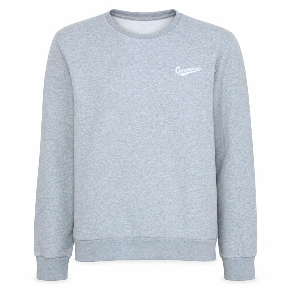Front view of Converse men’s grey l crew neck pullover fleece sweatshirt