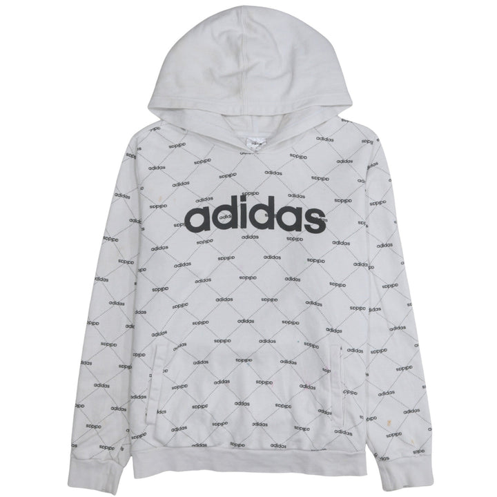 Adidas Women White Logo Print Pullover Hoodie XL