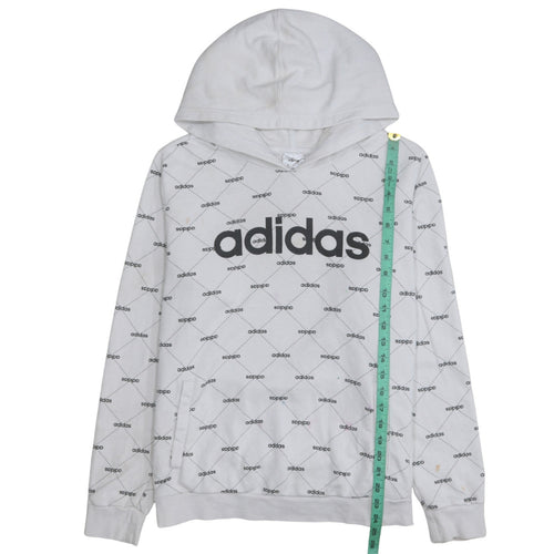 Adidas Women White Logo Print Pullover Hoodie XL