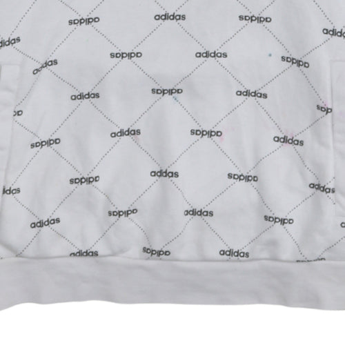 Adidas Women White Logo Print Pullover Hoodie XL