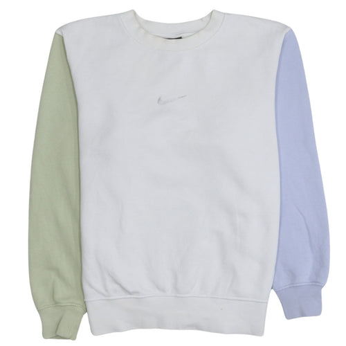 Nike Womens XS Colourblock Crew Neck Pullover Sweatshirt White Green Blue