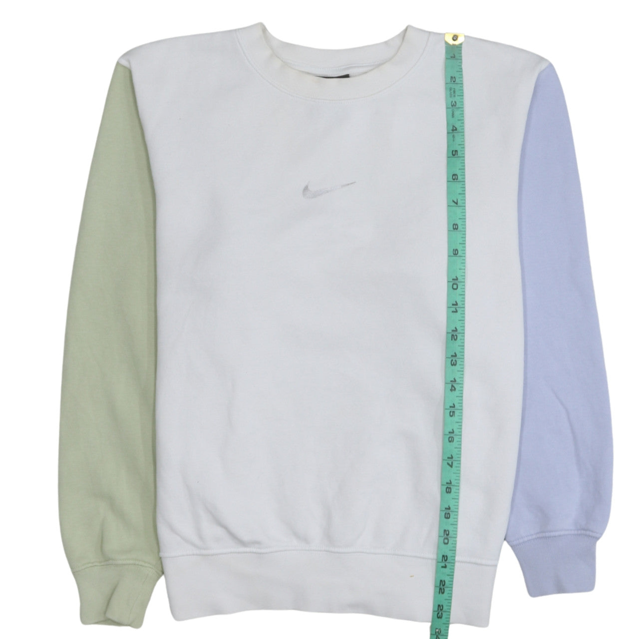 Nike Womens XS Colourblock Crew Neck Pullover Sweatshirt White Green Blue