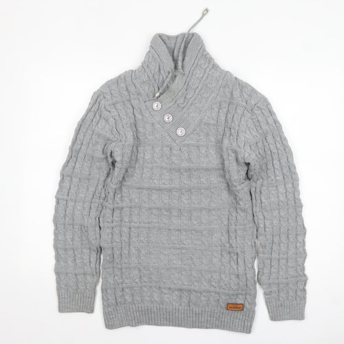 Claris Life Women Grey XL Cable-Knit Button High Neck Jumper