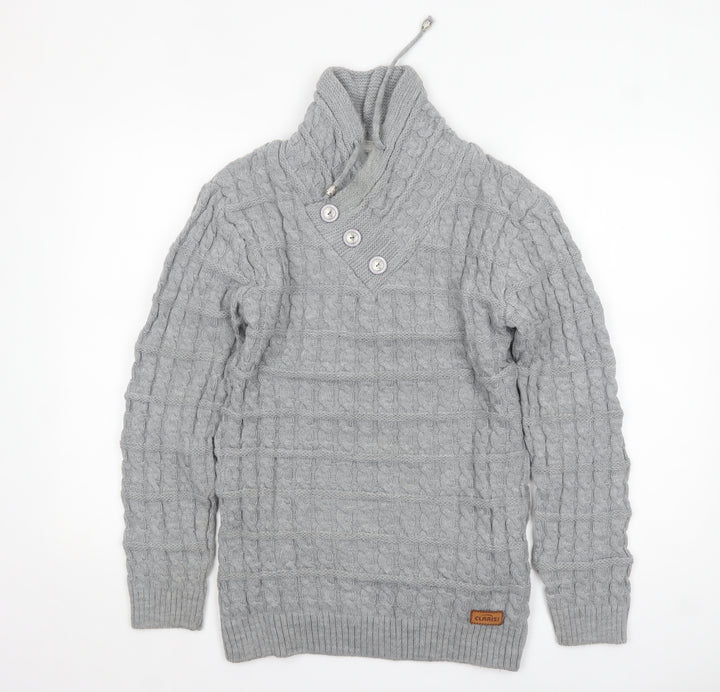 Claris Life Women Grey XL Cable-Knit Button High Neck Jumper