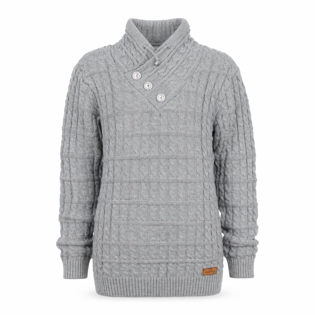 Claris Life Women Grey XL Cable-Knit Button High Neck Jumper
