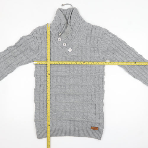 Claris Life Women Grey XL Cable-Knit Button High Neck Jumper