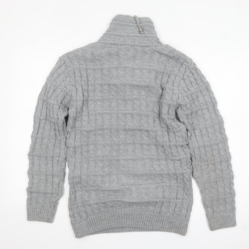 Claris Life Women Grey XL Cable-Knit Button High Neck Jumper