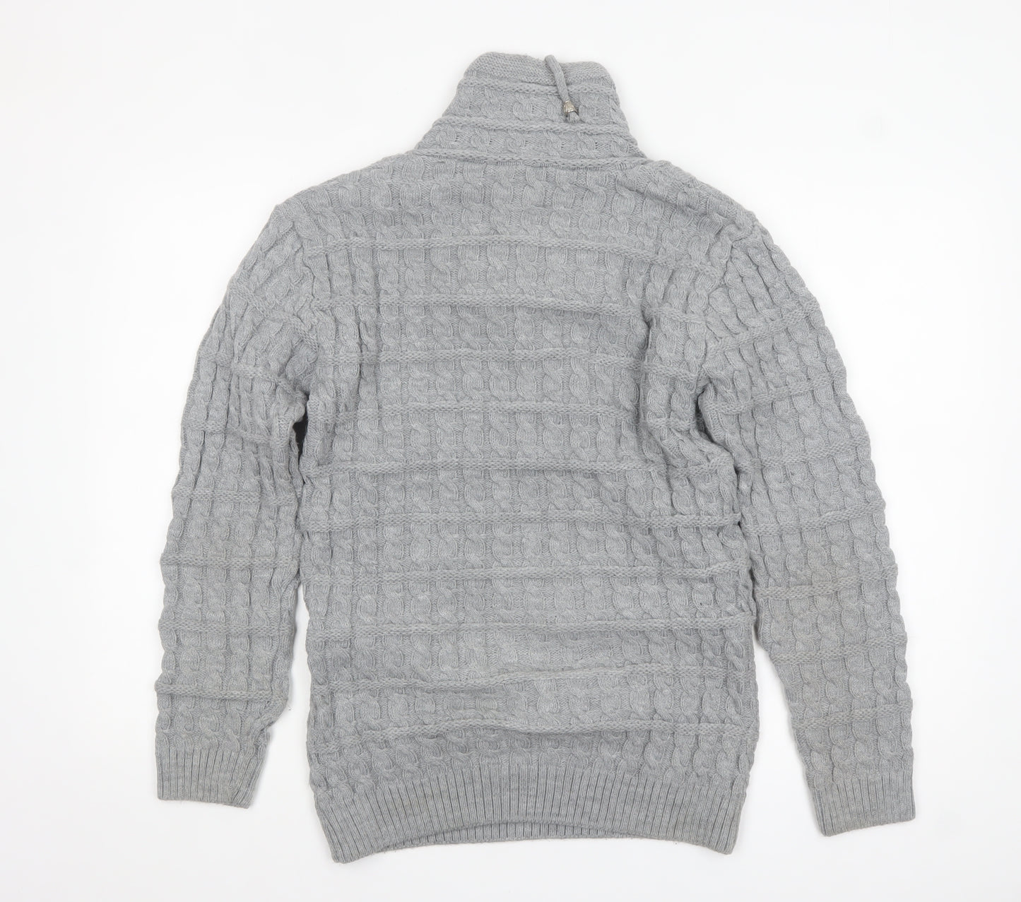 Claris Life Women Grey XL Cable-Knit Button High Neck Jumper