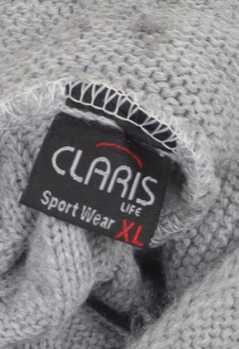 Claris Life Women Grey XL Cable-Knit Button High Neck Jumper