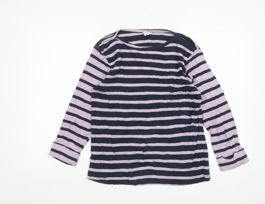 Cotton Traders Womens Multicoloured Striped Long Sleeve Cotton T-Shirt Size 14