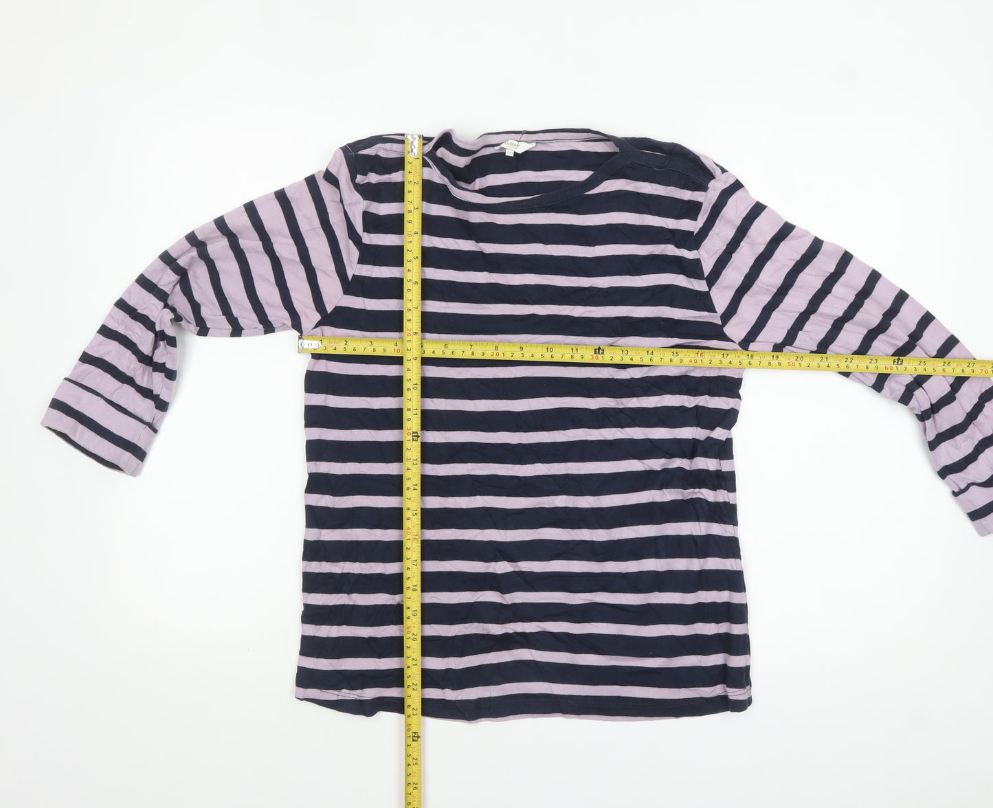 Cotton Traders Womens Multicoloured Striped Long Sleeve Cotton T-Shirt Size 14