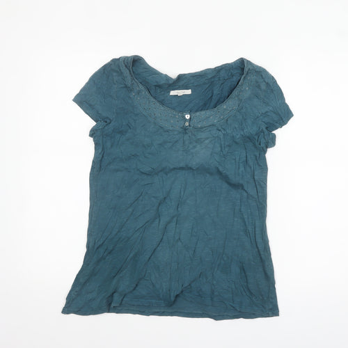 White Stuff Women's Blue Cotton Scoop Neck T-Shirt Size 14