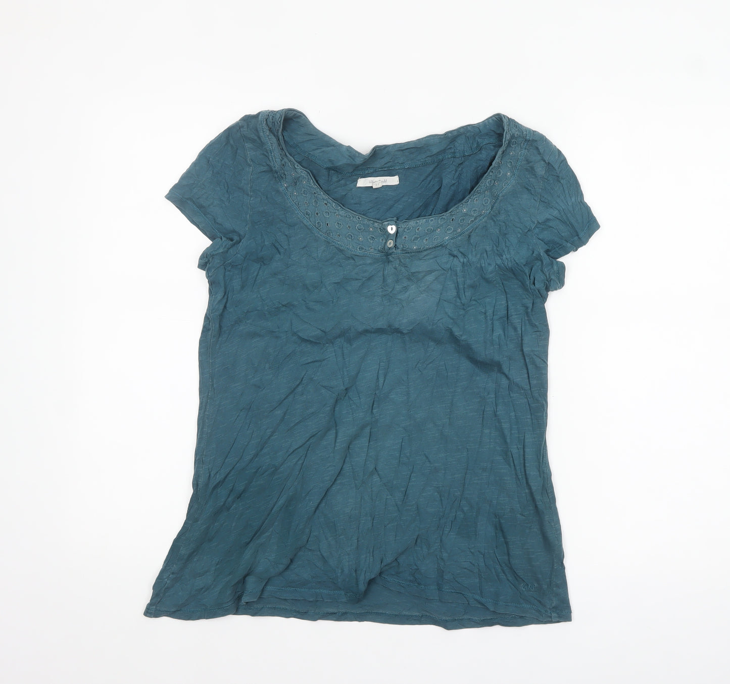 White Stuff Women's Blue Cotton Scoop Neck T-Shirt Size 14