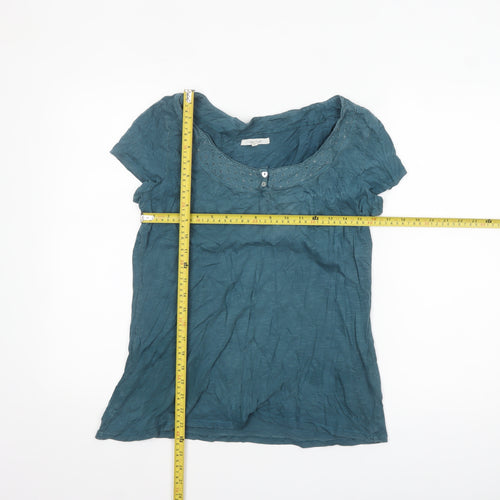 White Stuff Women's Blue Cotton Scoop Neck T-Shirt Size 14