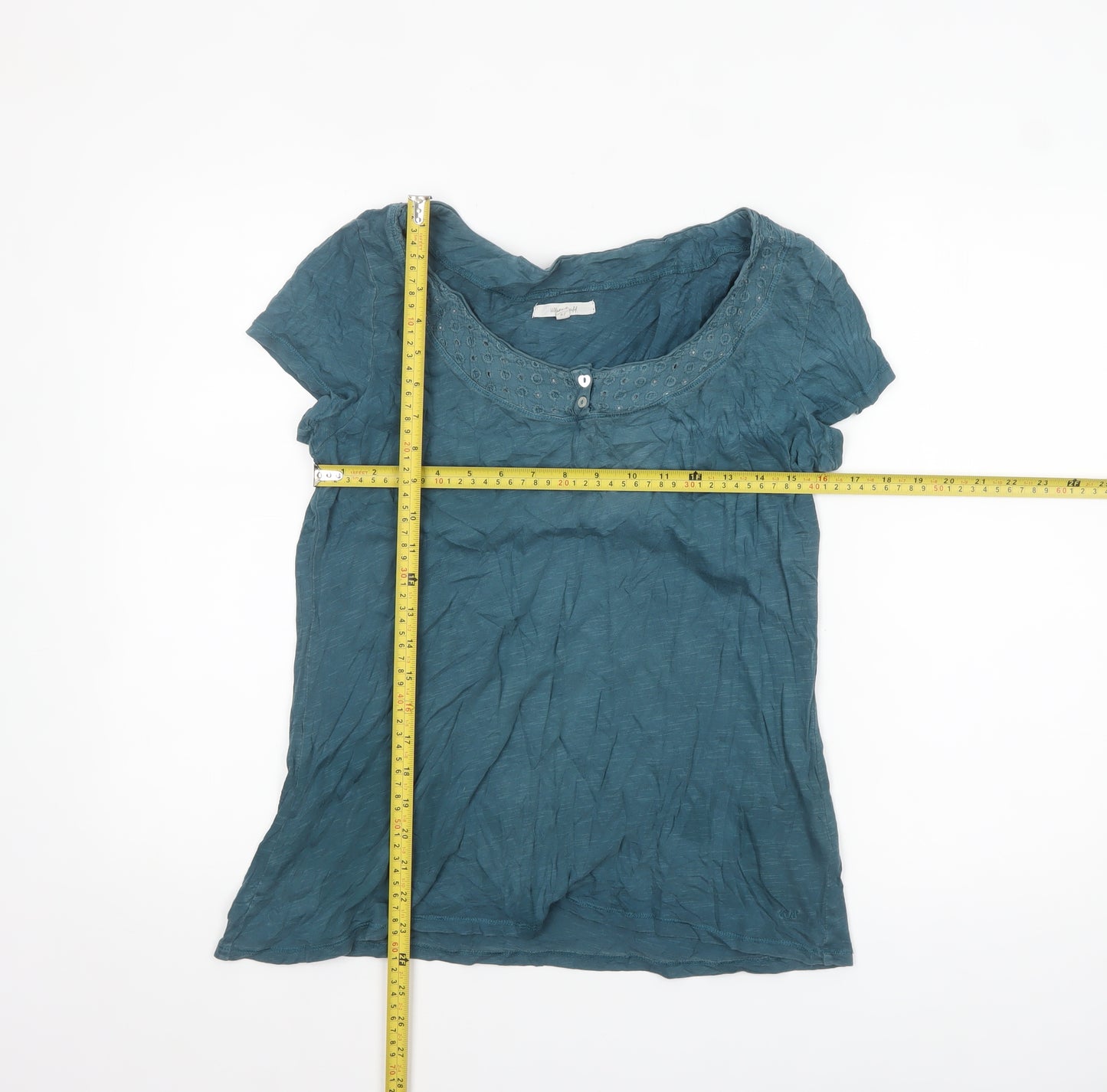 White Stuff Women's Blue Cotton Scoop Neck T-Shirt Size 14