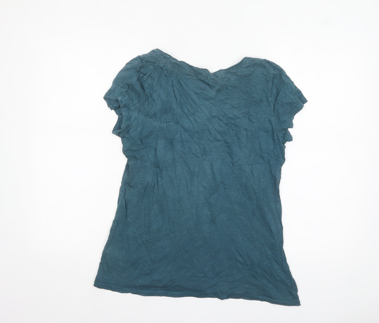 White Stuff Women's Blue Cotton Scoop Neck T-Shirt Size 14