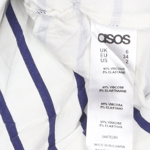 ASOS Women’s White Blue Striped Bodycon Midi Dress Size 6