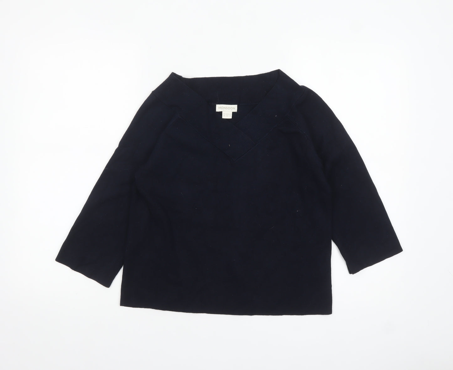 Monsoon Women's Blue V-Neck Knit Jumper Size 16