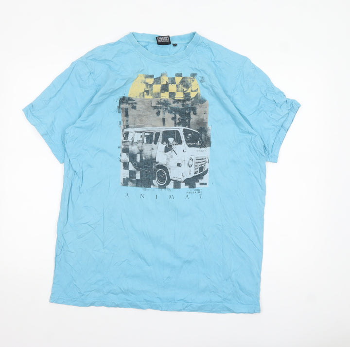 Animal Men's Blue Graphic Print T-Shirt XL Cotton Casual