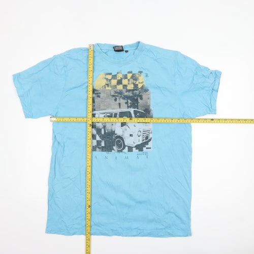 Animal Men's Blue Graphic Print T-Shirt XL Cotton Casual