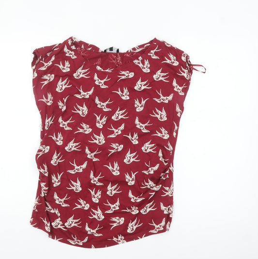 New Look Women Red Bird Print Cotton Maternity Blouse Size 12