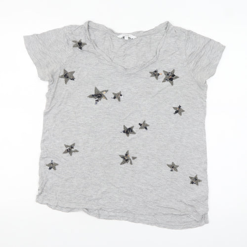 Next Women’s Grey Beaded Star T-Shirt Size 12 Short Sleeve Viscose