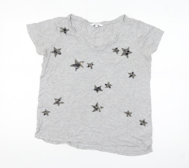 Next Women’s Grey Beaded Star T-Shirt Size 12 Short Sleeve Viscose
