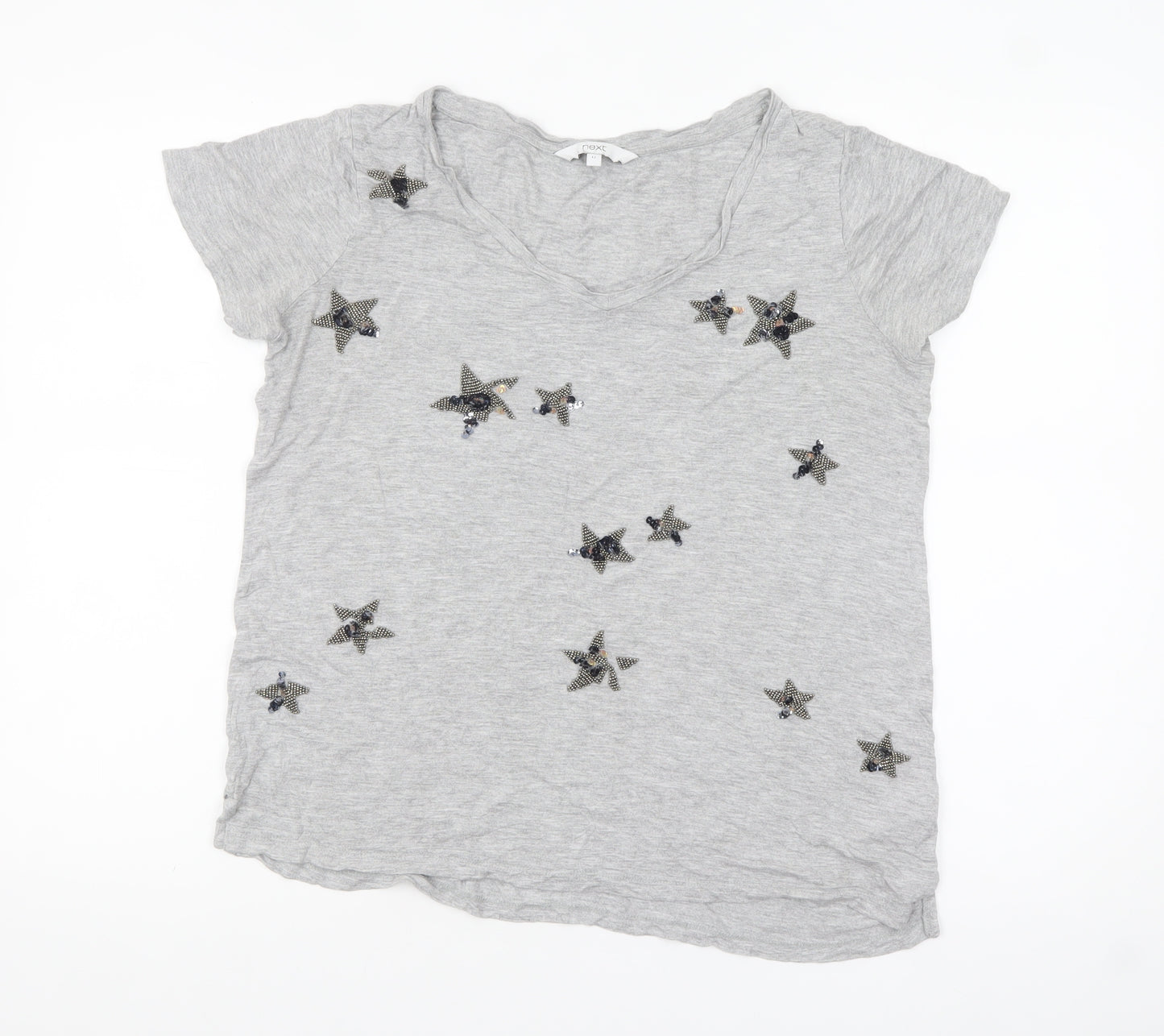 Next Women’s Grey Beaded Star T-Shirt Size 12 Short Sleeve Viscose