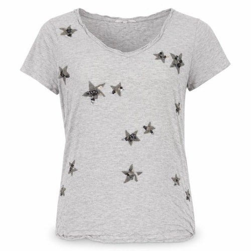 Next Women’s Grey Beaded Star T-Shirt Size 12 Short Sleeve Viscose