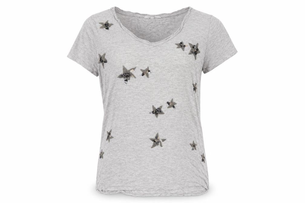 Next Women’s Grey Beaded Star T-Shirt Size 12 Short Sleeve Viscose