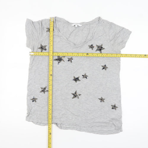 Next Women’s Grey Beaded Star T-Shirt Size 12 Short Sleeve Viscose