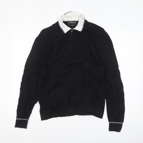 Marks and Spencer Men's Black Long Sleeve Cotton Polo Size S