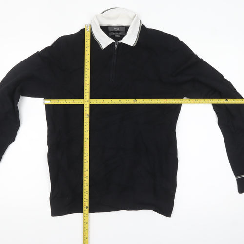 Marks and Spencer Men's Black Long Sleeve Cotton Polo Size S