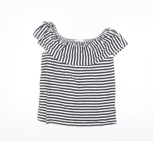 Next Women Blue White Striped Off Shoulder Bardot Top UK 10