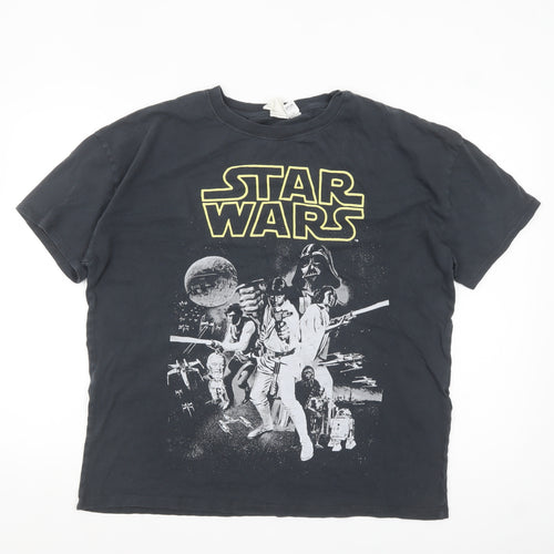 H&M Men Black Star Wars Graphic Print Crew Neck T-Shirt M