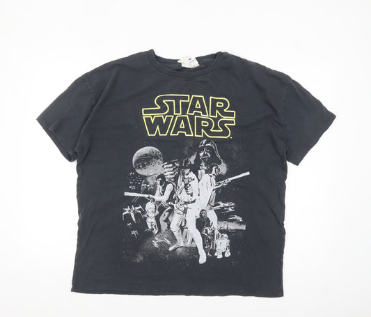 H&M Men Black Star Wars Graphic Print Crew Neck T-Shirt M