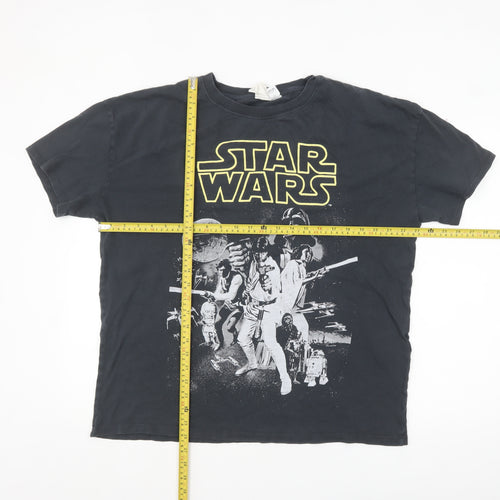 H&M Men Black Star Wars Graphic Print Crew Neck T-Shirt M