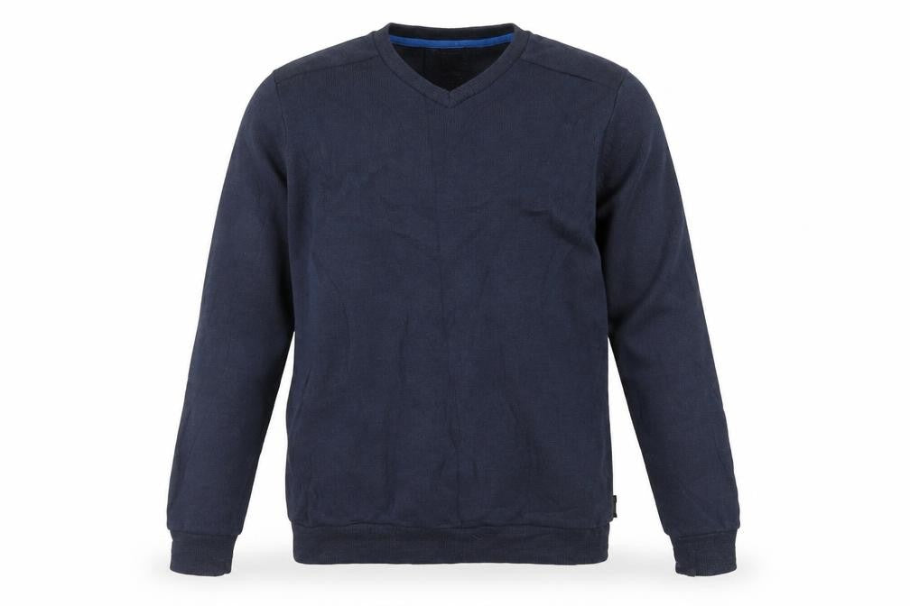 Front view of Quechua Men's Blue XS V-Neck Fleece jumper