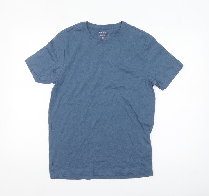 O'STIN Men's Blue Cotton Crew Neck Short Sleeve T-Shirt Size S