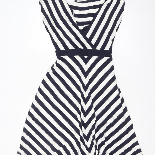 BHS Women’s Navy Striped Fit & Flare Sleeveless Dress Size 16