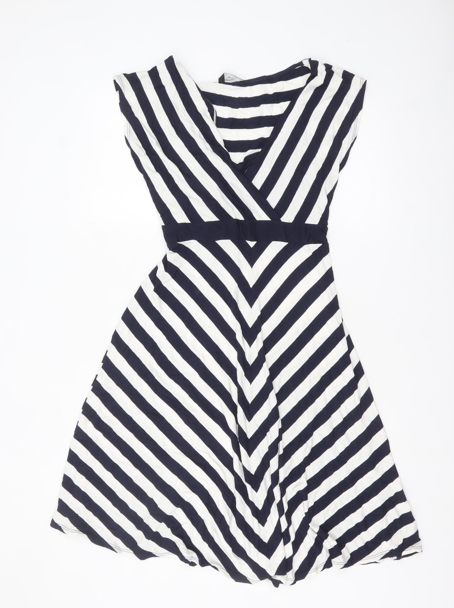 BHS Women’s Navy Striped Fit & Flare Sleeveless Dress Size 16