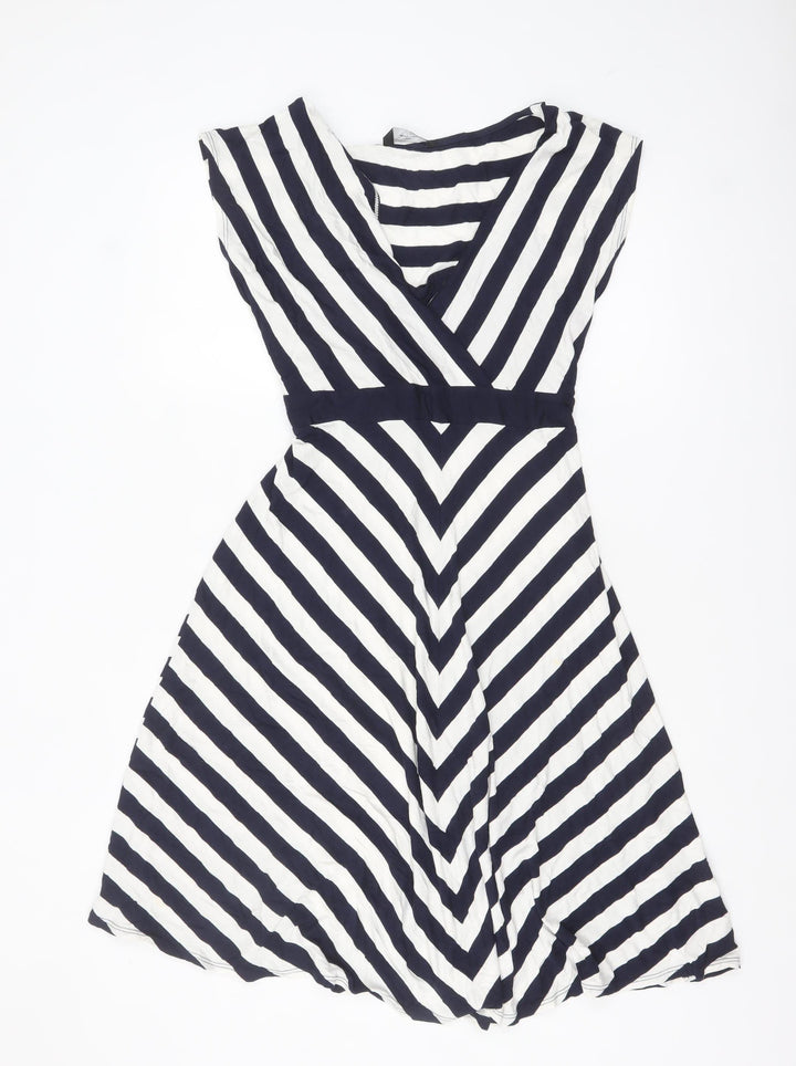 BHS Women’s Navy Striped Fit & Flare Sleeveless Dress Size 16