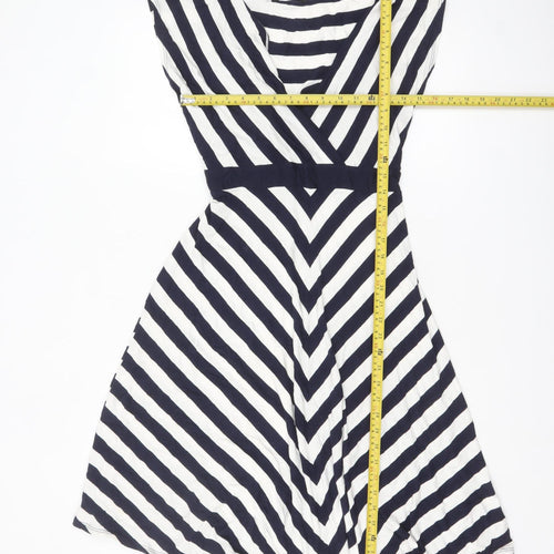 BHS Women’s Navy Striped Fit & Flare Sleeveless Dress Size 16